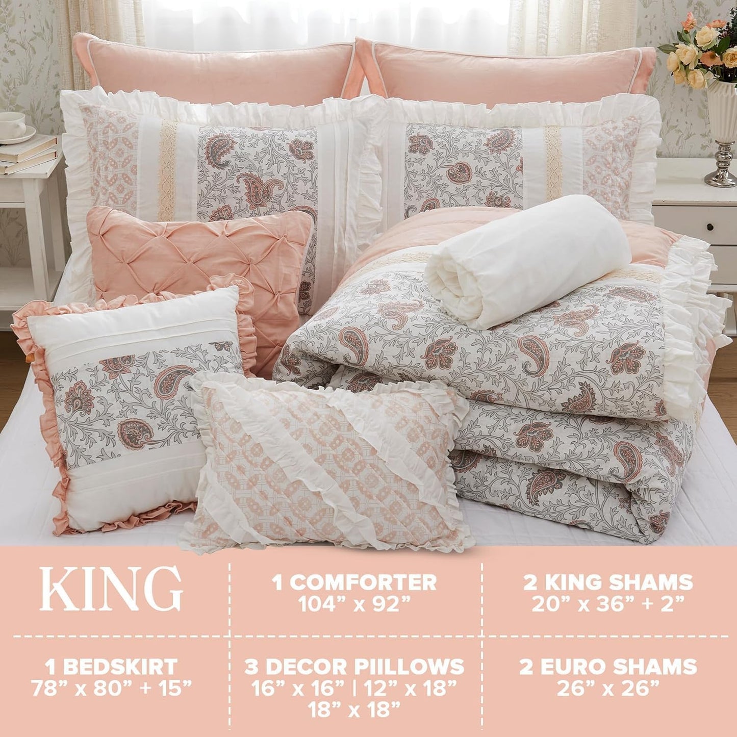 🛏️【Limited-time Special Offer】Madison Park Dawn Pure Cotton Comfort Bedding Set of 9 Items 💎
