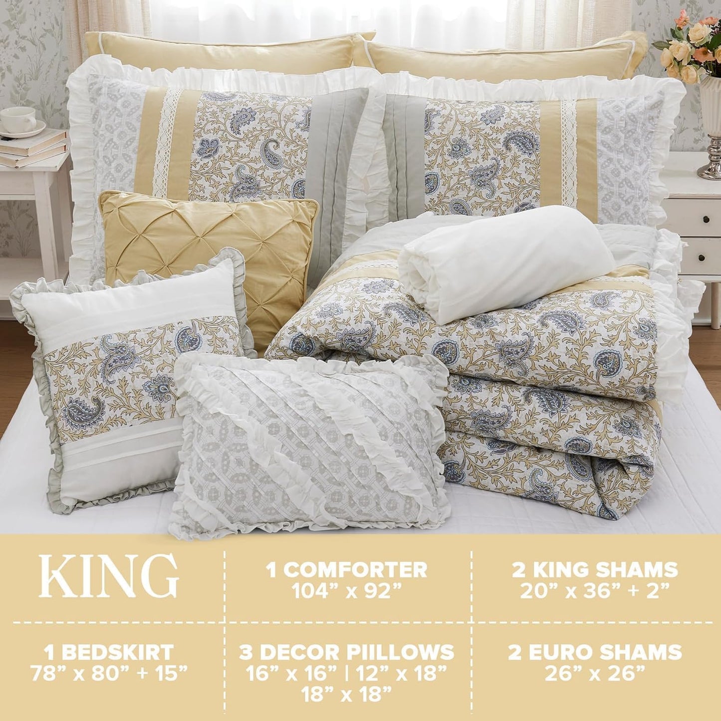 🛏️【Limited-time Special Offer】Madison Park Dawn Pure Cotton Comfort Bedding Set of 9 Items 💎