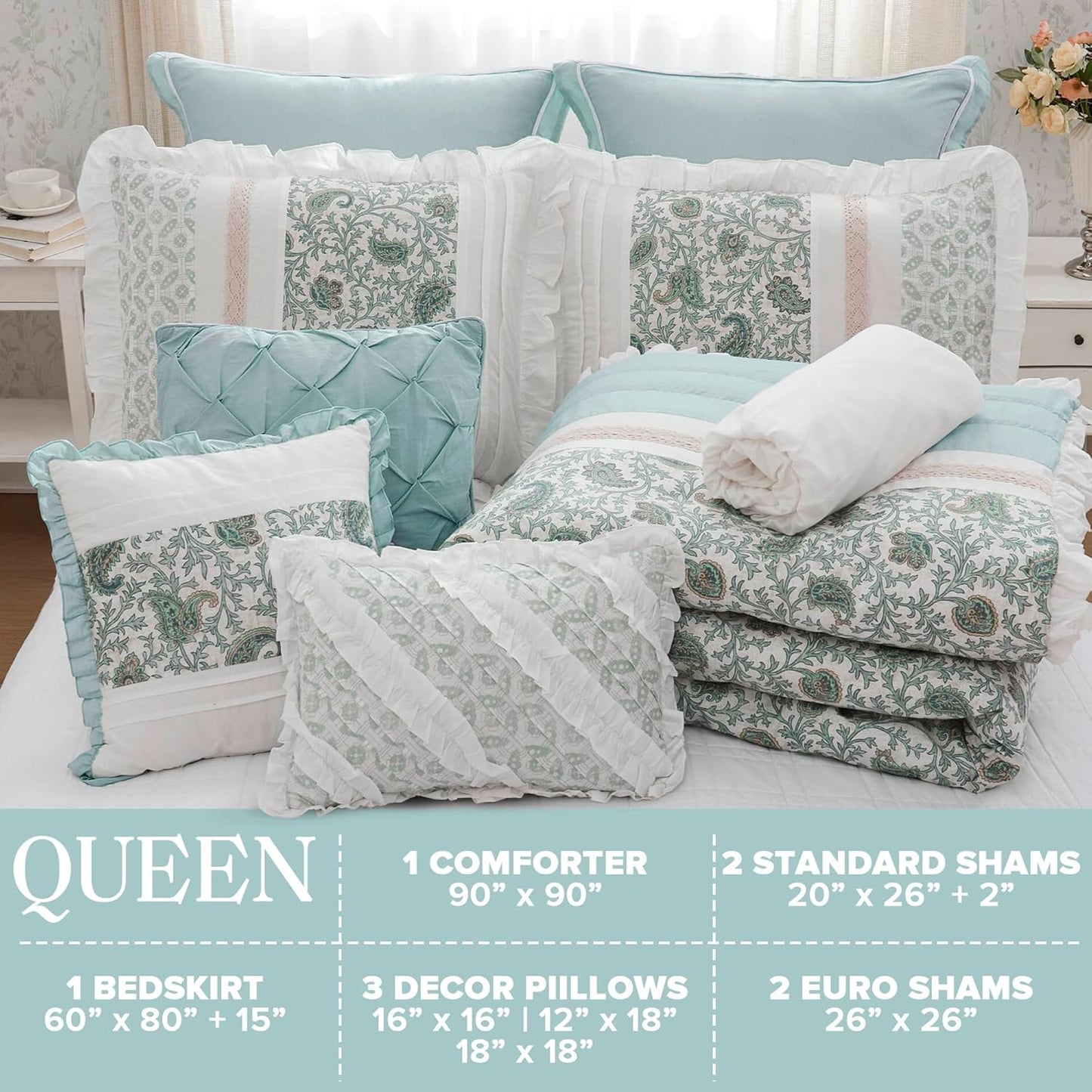 🛏️【Limited-time Special Offer】Madison Park Dawn Pure Cotton Comfort Bedding Set of 9 Items 💎