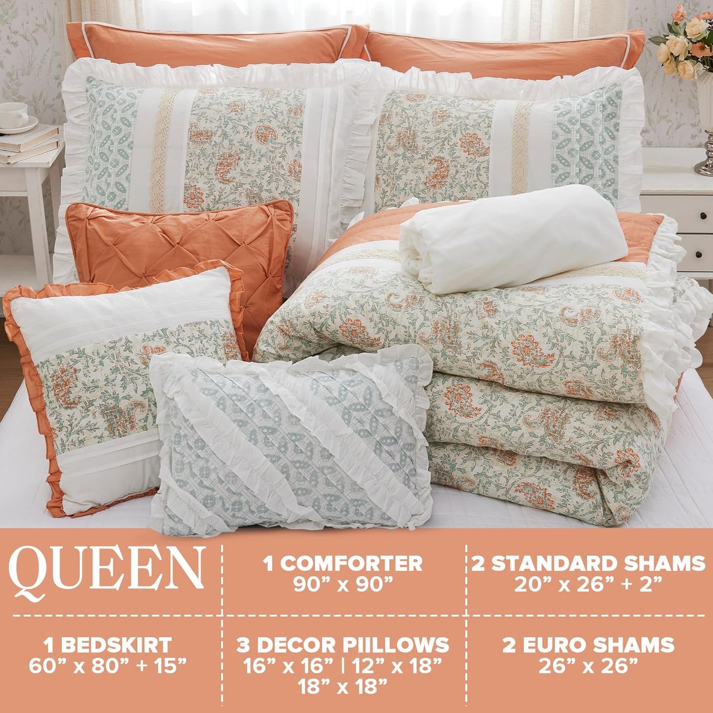 🛏️【Limited-time Special Offer】Madison Park Dawn Pure Cotton Comfort Bedding Set of 9 Items 💎