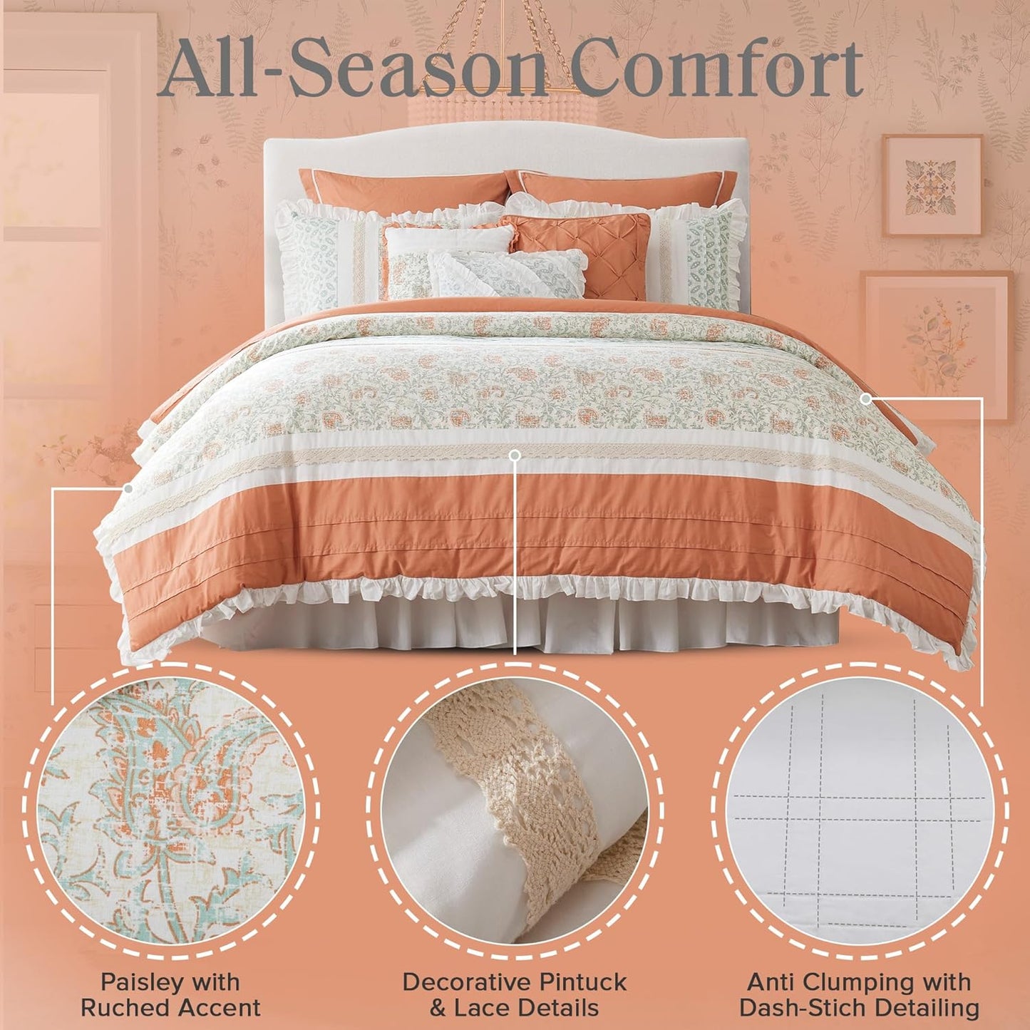 🛏️【Limited-time Special Offer】Madison Park Dawn Pure Cotton Comfort Bedding Set of 9 Items 💎