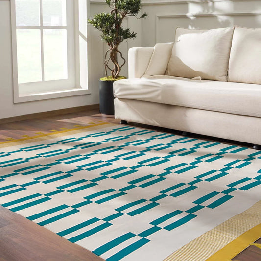 Yellow Teal Rug - Cotton