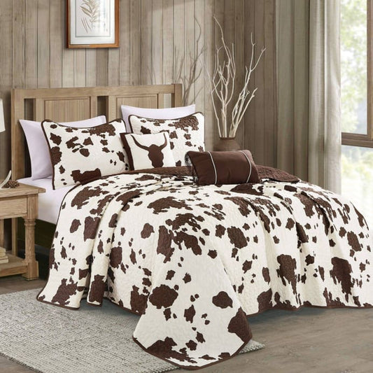 Rustic Cowhide Brown Cow Skull Quilt Set