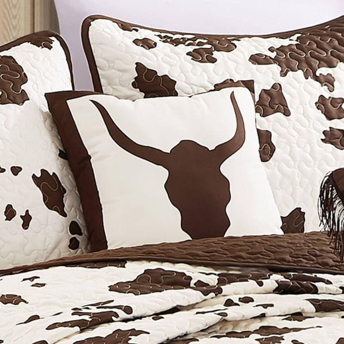 Rustic Cowhide Brown Cow Skull Quilt Set