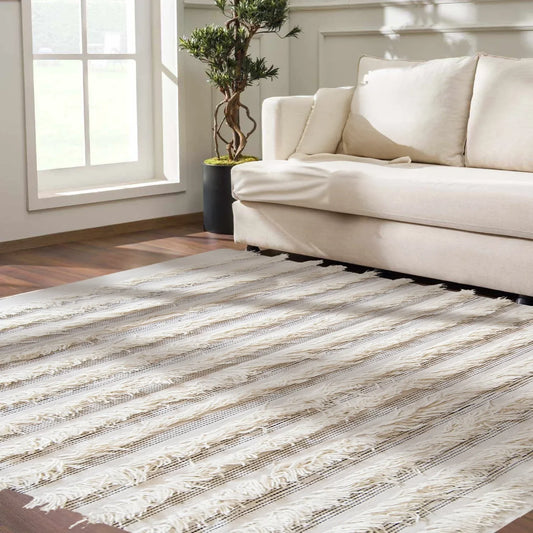 White Area Rug - Boho Wool
