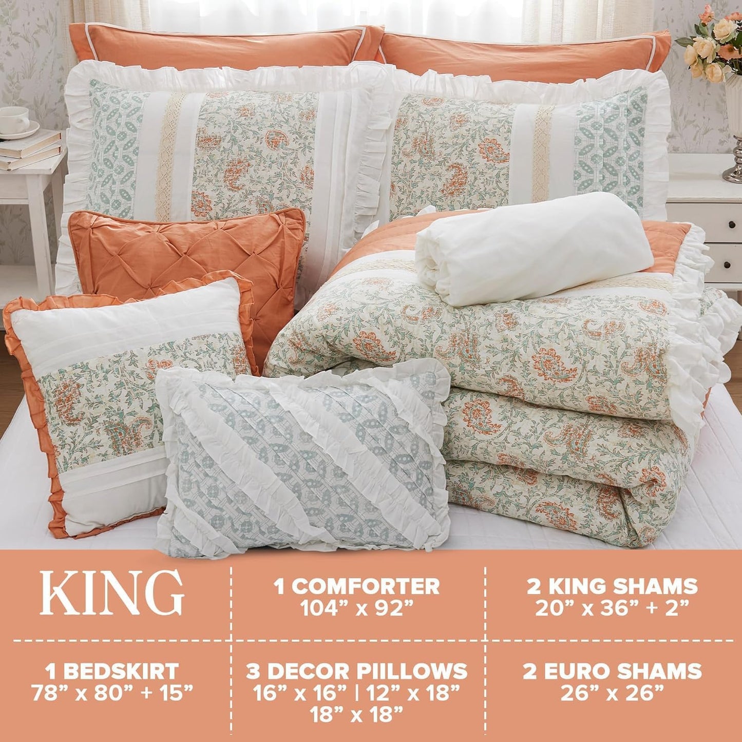 🛏️【Limited-time Special Offer】Madison Park Dawn Pure Cotton Comfort Bedding Set of 9 Items 💎