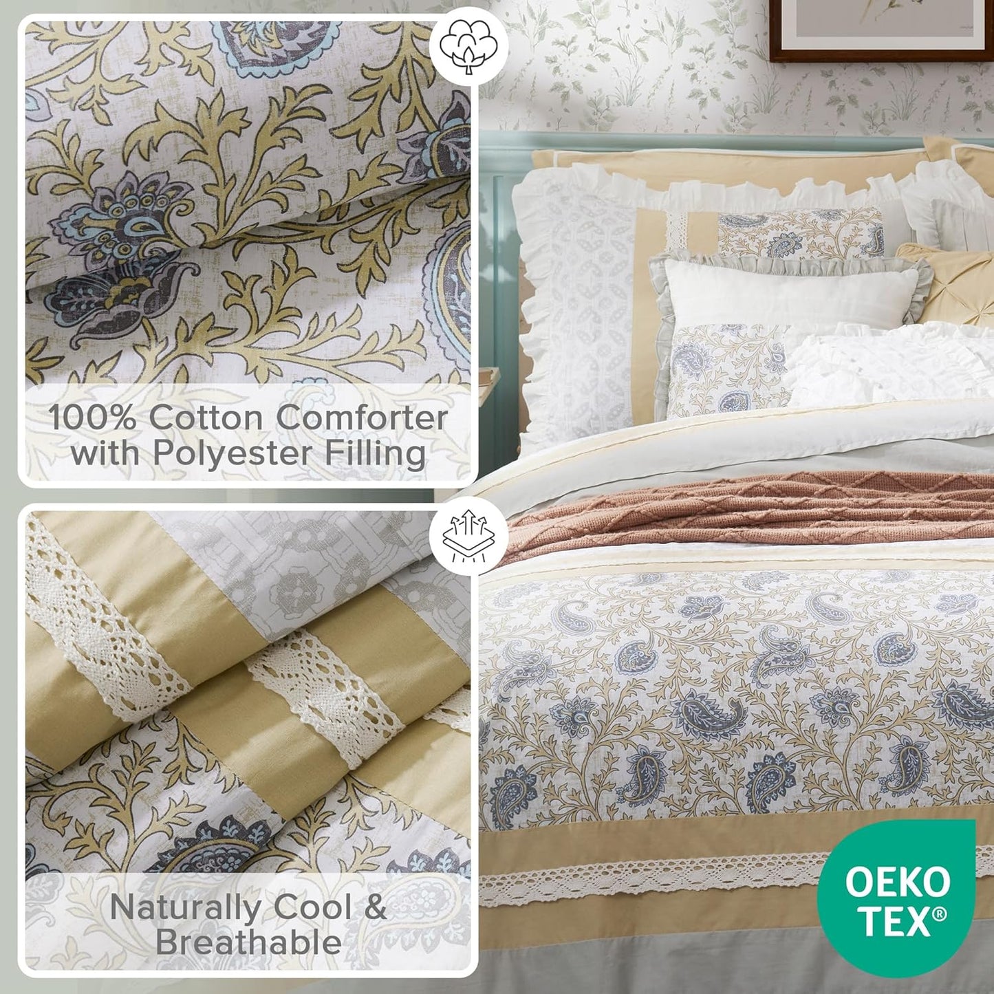 🛏️【Limited-time Special Offer】Madison Park Dawn Pure Cotton Comfort Bedding Set of 9 Items 💎