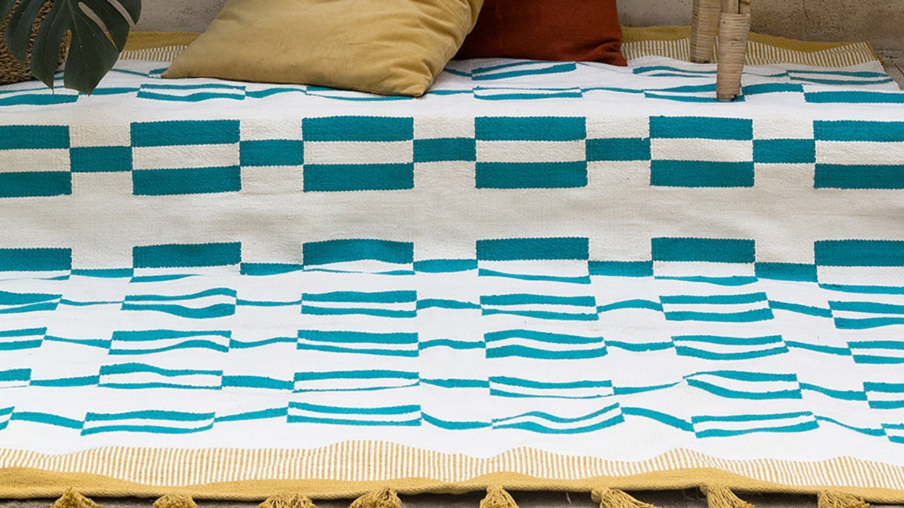 Yellow Teal Rug - Cotton