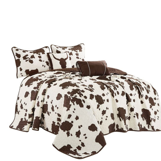 Rustic Cowhide Brown Cow Skull Quilt Set