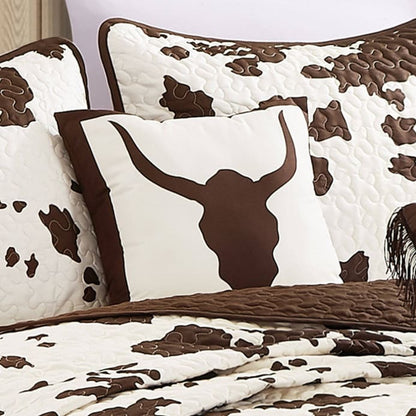 Rustic Cowhide Brown Cow Skull Quilt Set