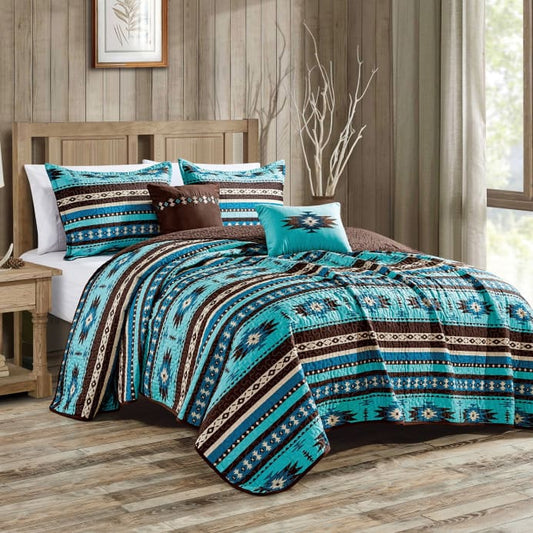Southwest Turquoise Aztec Quilt Set